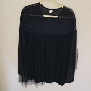 Black Long-Sleeve Sheer Panel Women's Top